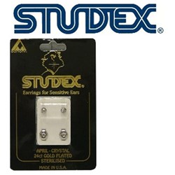 STUDEX Birthstone studs - large bezel gold - april / crystal